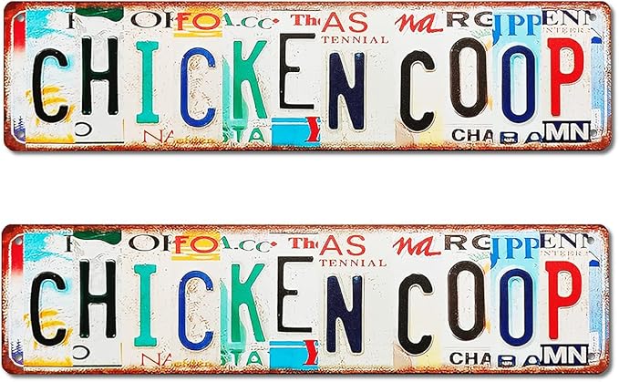 QMARK Metal Tin Sign, Chicken Coop Vintage Wall Decor, Farm House Style Signs, 16 x 4 Inches, 2 Pack