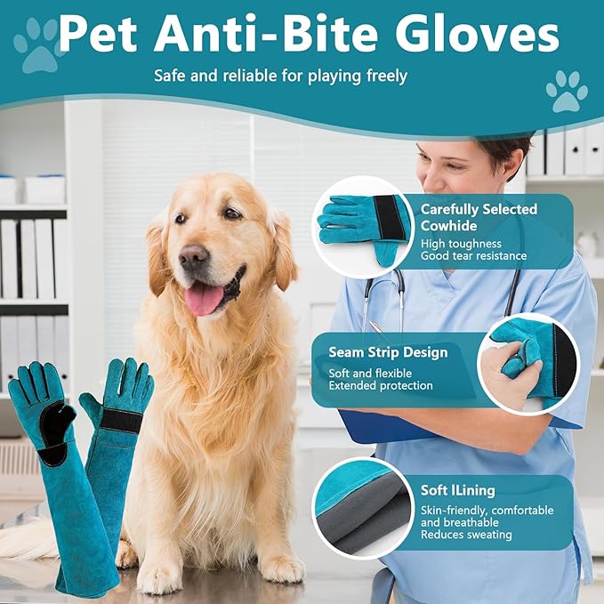 VINGVO Animal Handling Gloves, Anti Scratch Bite Resistant Gloves, Cowhide Multipurpose Pet Glove for Cat Dog Snake Falcon