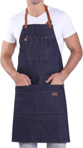 Denim Apron with Pockets Tall Bib Apron Large with Long Ties Adjustable - Gifts for Men Women