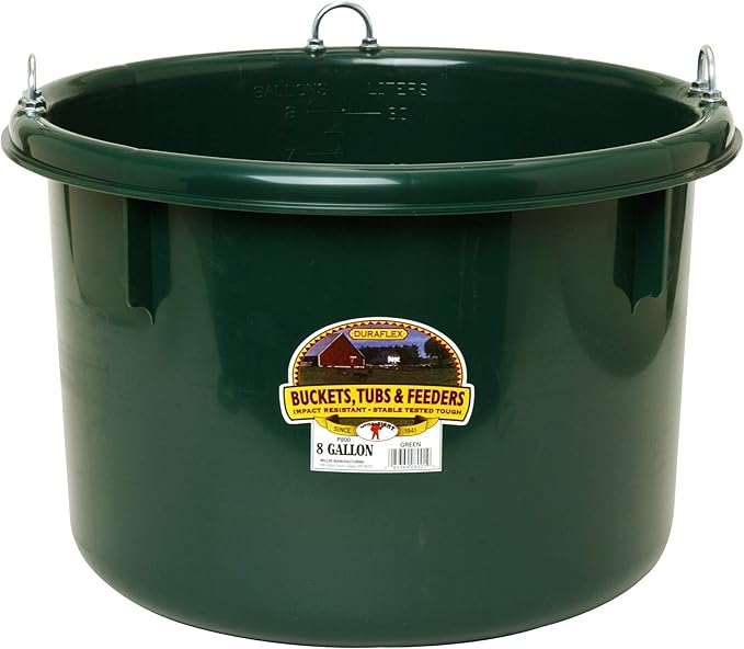 Little Giant® Plastic Round Feeder | Feed Bucket for Livestock | Ultra Durable Round Plastic Bucket | Made in USA | 8 Gallon | Green