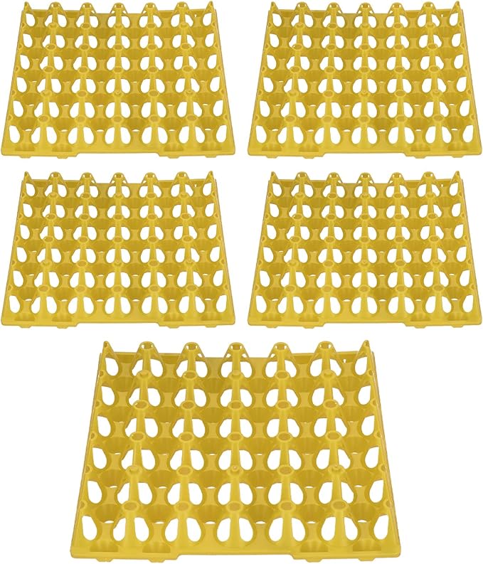 Rengue Plastic Egg Holder, 5PCS Egg Flats Storage Container, Stackable Crates with 30 Cell Capacity for Home Farm Use (Yellow)