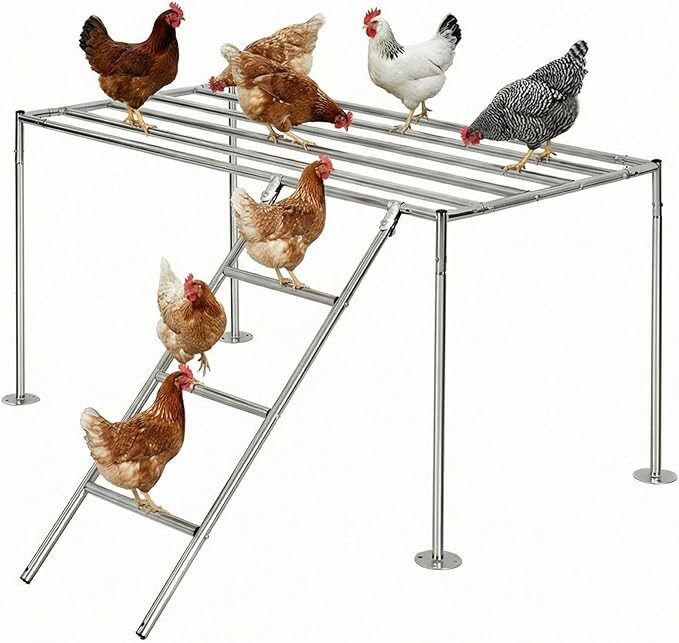 Quictent Metal Chicken Perch for Chicken Coop, All-Metal Heavy Duty Roosting Bar for Walk-in Run, Poultry Climbing Ladder Activity Gym Toy (Freestanding Platform)