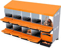 Chicken Nesting Boxes, Roll Away Nesting Box 10 Hole Metal Chicken Egg for Chicken Coop, Swing Perch and Rollout Egg Collection, Orange