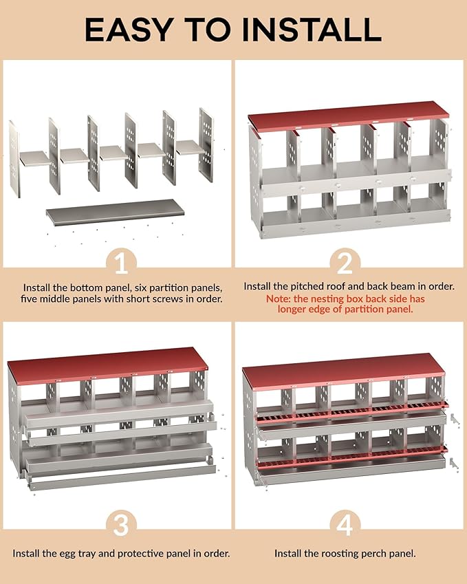 10-Hole Galvanized Metal Chicken Nesting Box with Egg Collection Tray/Fake Training Eggs, Rustproof Poultry Laying Box with Perch Rod,for Chicken Coops and Hens