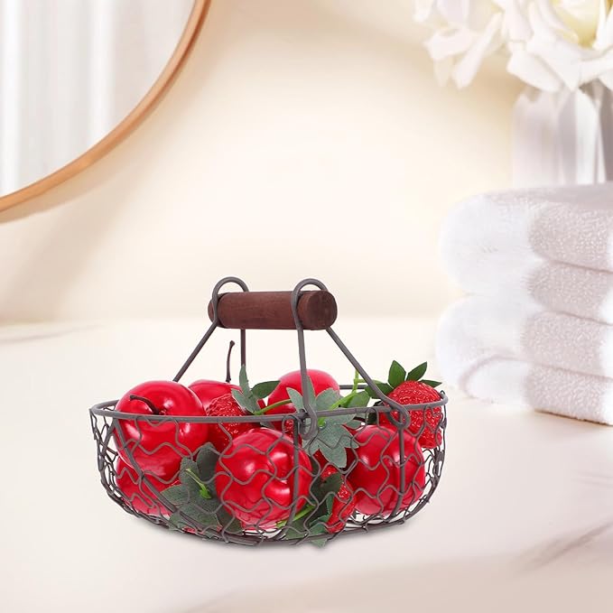 FAVOMOTO Easter Wire Egg Basket, Farmhouse Vintage Fresh Eggs Holder with Handle Kitchen Countertop Storage Container for Collecting Fruit Bread Farmhouse Kitchen Decor