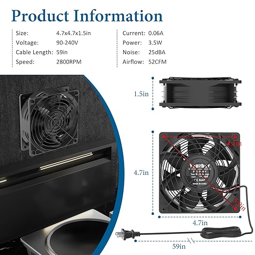 EC Axial Fan, Yeuzbur AC Vent Fan 110V 120V 240V Small Exhaust Fan 120mm x 38mm, for DIY Cooling Ventilation Exhaust Projects
