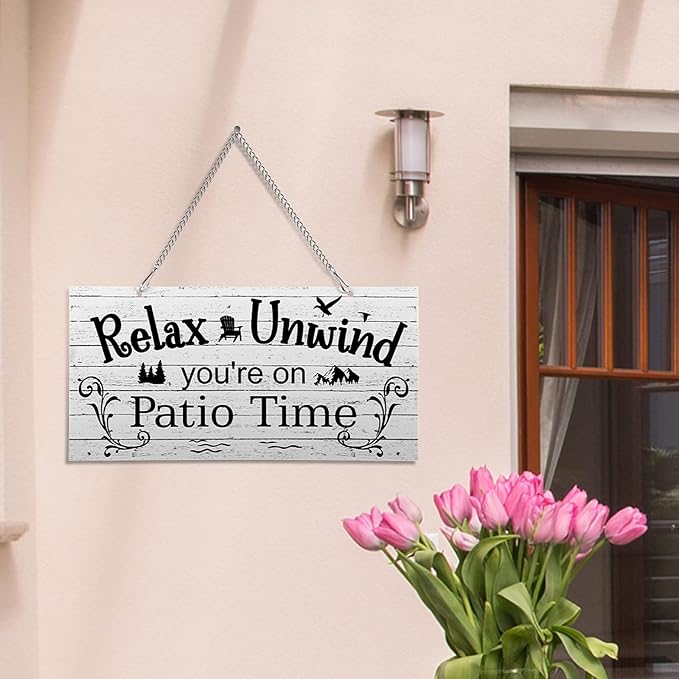 Hotop Patio Decor Patio Sign Decorations Outdoor Metal Porch Wall Decor Rustic Farmhouse Wall Art for Backyard Porch Balcony Gazebo Accessories(10 x 5",White)