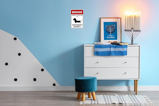 Metal Beware Property Patrolled By Dachshund Security Sign - Traffic Road Tin Sign for Outdoor Coffee Shop Bar Club 8x12 Inches
