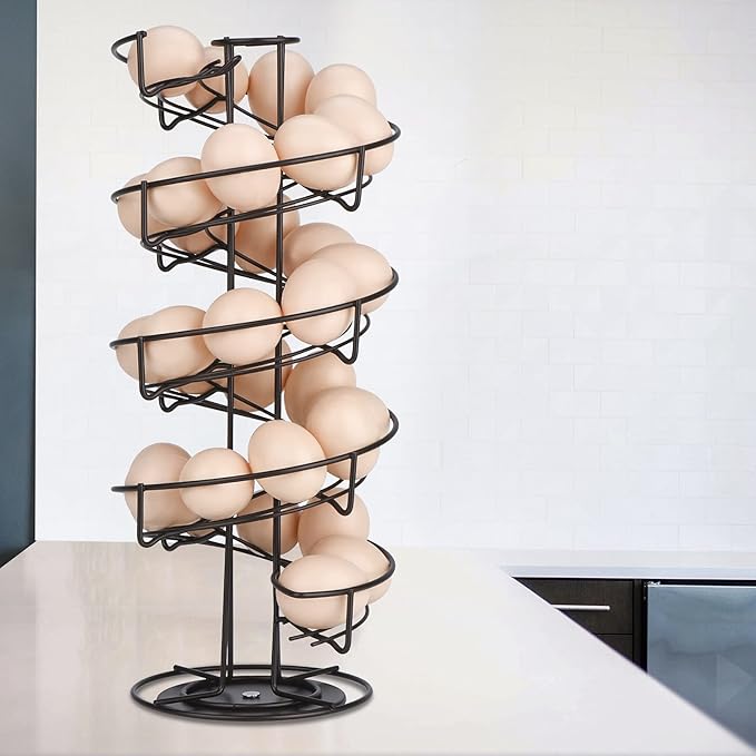 Toplife Spiral Design Metal Egg Skelter Dispenser Rack, Storage Display Rack, Brown