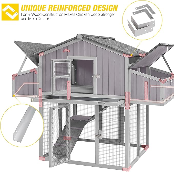 Aivituvin Chicken Coop Double Folding Fir Wood Chicken House with Large Nesting Box Poultry Cage Upgrade with Strong Iron Frame, Durable & Waterproof for 4-6 Hens Duck Coop