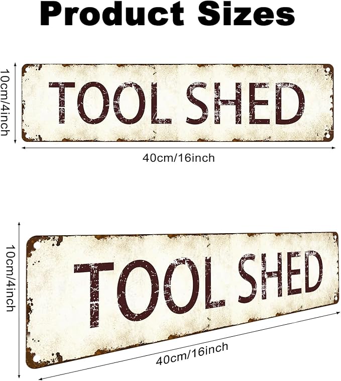Vintage Tool Shed Sign - Retro Metal Tin Wall Art Decor 16x4 Inch, Rustic Workshop Garage Man Cave Signage with Weatherproof Finish, Funny Gift for Farmhouse Bar Cafe Indoor/Outdoor Use