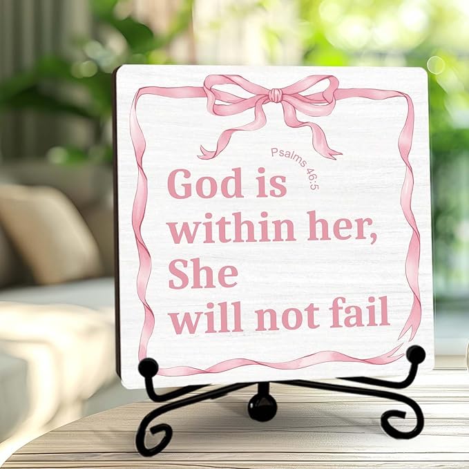 Home Living Room Table Decor, Christian Gifts, Boho Office Decorations, God Is Within Her She Will Not Fall, Coquette Decoration, Christian Girl Room Decor -A04
