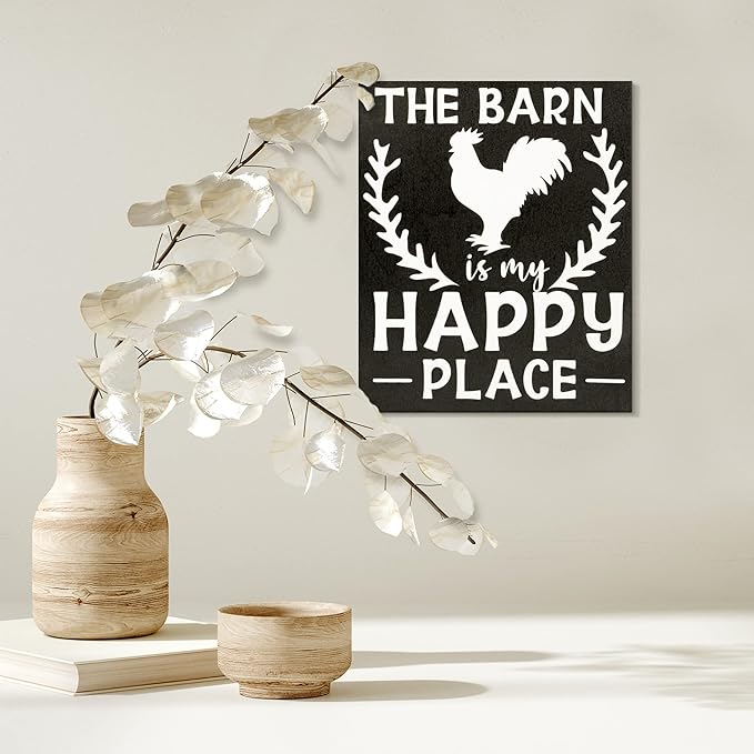 JennyGems The Barn is My Happy Place Wooden Sign, Farmhouse Decor, Country Farm Gifts, Made in USA