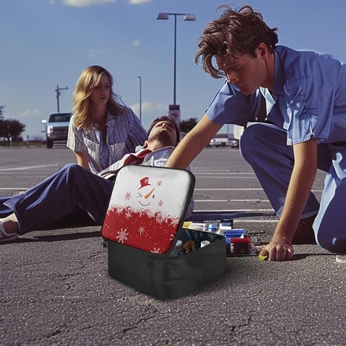 Rnyleeg Cute Empty First Aid Bag Emergency Medical Kit for College Dorm Christmas First Aid Kit for Car Medication Organizer for Home Snowman