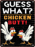 Chicken Lover Guess What Chicken Butt Metal Tin Sign Rustic Wall Decor Farmhouse Kitchen Art 12X16Inch