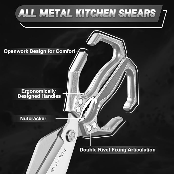 Dream Reach Kitchen Scissors Set - Multifunctional Heavy-Duty Kitchen Shears for Food, Meat Scissors Dishwasher Safe, Poultry Shears for Chicken, Meat, Seafood, Bone Cutting (Silver) Christmas Gifts