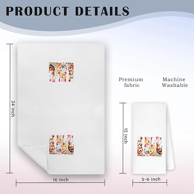 Chicken Kitchen Towels, Chicken Lover Mom Lady Gifts Hand Towels for Bathroom Kitchen, Funny Farm Animal Rooster and Hen Decorative Dish Towels Drying Cloth, 16x24 Inch