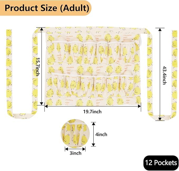 Egg Apron for Kid and Adult, Deep Pockets with Elastic Closures, Fresh Egg Collecting Gathering Holding Apron