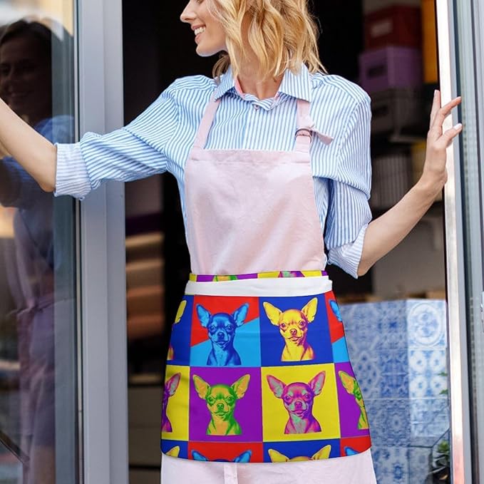 Unisex Chef Waiter Apron Waist Half Short Serving Aprons with 3 Pockets