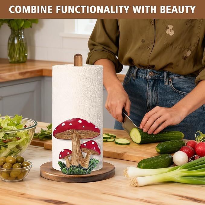 Mushroom Paper Towel Holder - Mushroom Decor for Kitchen Cottage Core Bathroom Home - Gifts for Women Mom Grandma - 3D Cute Stuff Decorative Accessories