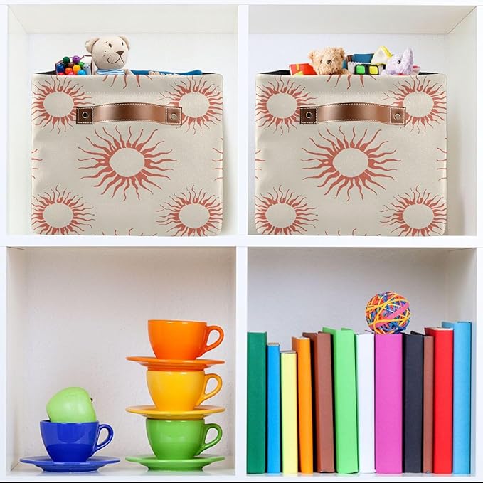 JIPONI Suns Milky Fabric Storage Bins for Shelves, Decorative Storage baskets for organizing, Closet Organizer with Handle for Cloth, Toys, Bedrooms, Farmhouse