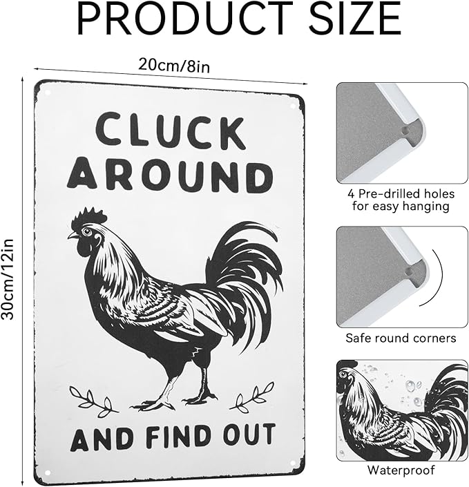 Chicken Coop Signs, Funny Chicken Signs, Metal Garden Signs for Home Farm Farmhouse Kitchen Garden Decor, Vintage Chicken Coop Accessories Gifts for Hen Rooster Lovers