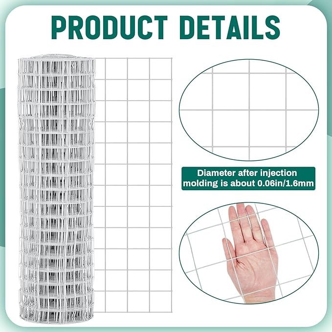 Gisafai Galvanized Welded Wire Fence 5 ft X 100 ft for Dog Chicken Hog Goat Cattle 16GA Garden Border PVC Coated Fencing Roll Border Yard Vegetable Plant Animals Protection Poultry Netting(Silver)