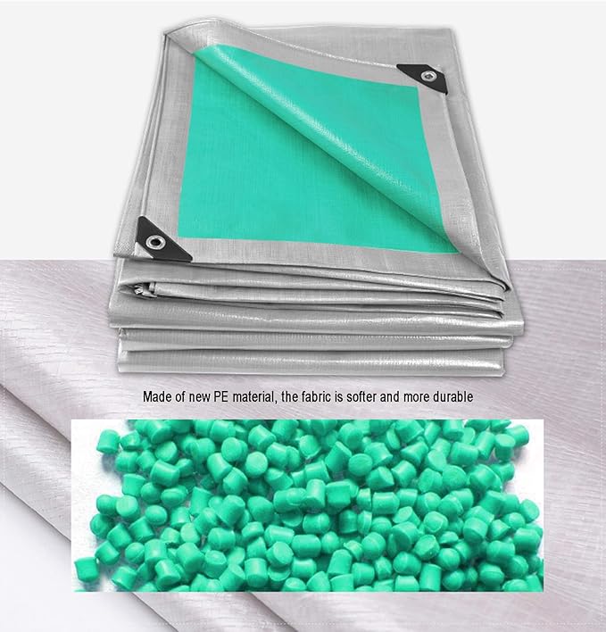 Heavy Duty Tarp Tarpaulin Reinforced Eyelets,Thick 0.32mm PE Waterproof Silver Tarp Sheet Cover,for Kennels Chicken Coop Fishpond Hay Log Pile Roof Trailer Outdoor Furniture (8x12m/26x39ft)