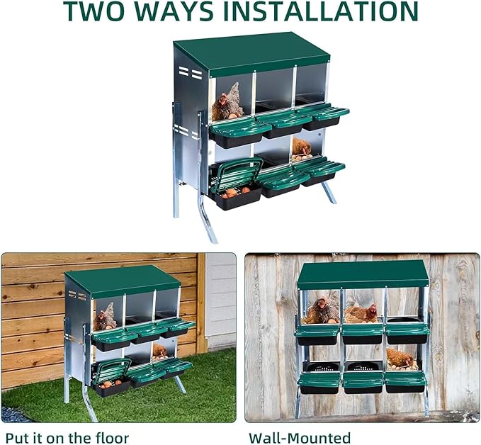Nesting Boxes for Chickens - 6 Holes Metal Chicken Nesting Boxes for Laying Eggs,with Lockable Lid & for Egg Collection & Protection - Protect Eggs & Easy to Clean