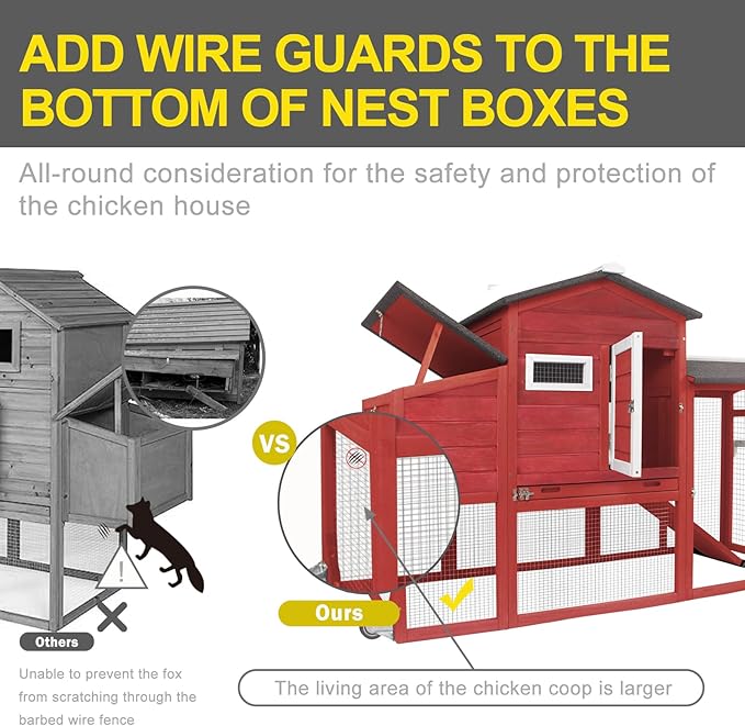 Chicken Coop Outdoor for 2-3 Chickens Hous- Poultry Cage Back Yard Mobile Hen House with Run & Nesting Box