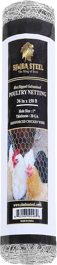 Chicken Wire 36 in x 150 FT x 1” Mesh x 20GA | Poultry Wire Netting | Hot Dipped Galvanized | Chicken Coop, Rabbit Cage, Fence Barrier (36 x 150 x 1)