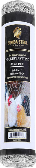 Chicken Wire 36 in x 150 FT x 1” Mesh x 20GA | Poultry Wire Netting | Hot Dipped Galvanized | Chicken Coop, Rabbit Cage, Fence Barrier (36 x 150 x 1)
