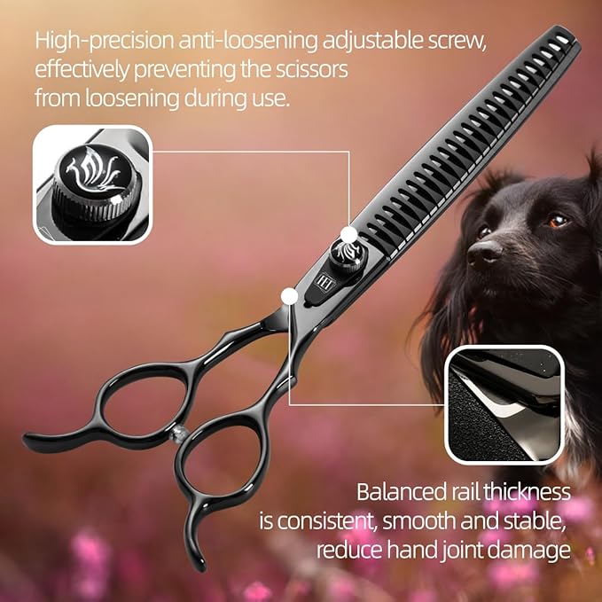 Dog Grooming Scissors: 8.0 inch Bright Black Pet Chunker Shears Made Of Japanese 440C Advanced Stainless Steel Professional Grooming Scissors for Dogs Cats and Other Pets