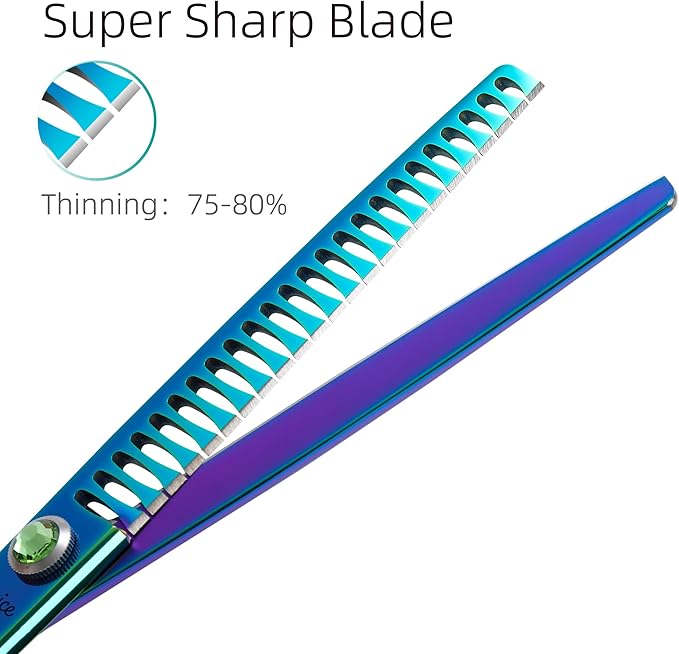 Fenice Peak Green Dog Grooming Scissors Set Straight Thinning Curved and Chunker Shears 4PCS Kit with Simulated Emerald Screw 440C Trimming Shears Durable and Sharp