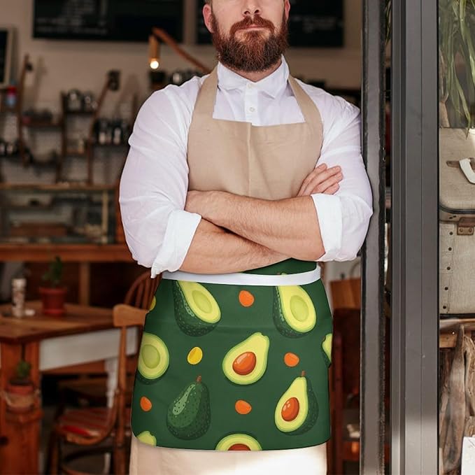 Server Apron with 3 Pockets Waist Waiter Waitress Half Apron Short Aprons