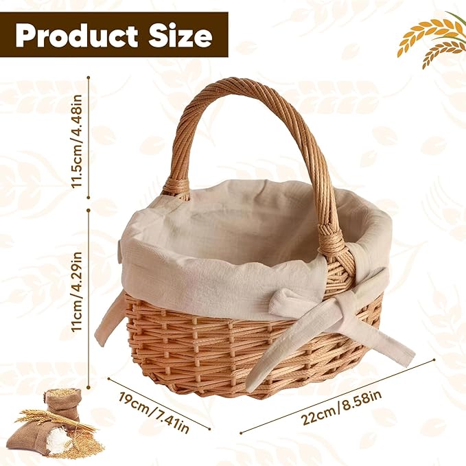 Small Wicker Basket Wicker Picnic Basket Storage Basket Bread Basket, Eggs Candy Basket for Candy Harvesting Photography Prop