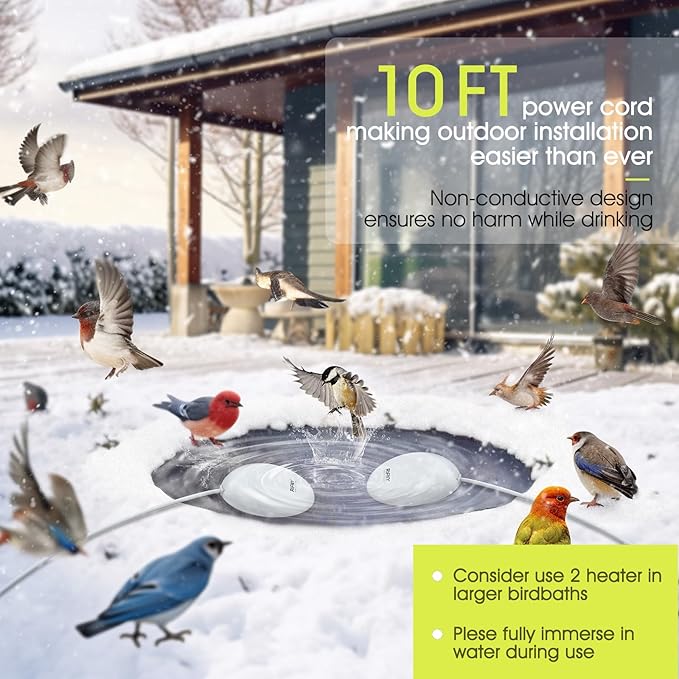 200W Bird Bath Heater for Outdoors in Winter, RIFNY Birdbath Deicer Water Heater Submersible for Bird Chicken Drinking with Thermostatically Control and Auto Shut-Off, Full-Covered Aluminum, 10FT Cord