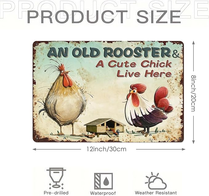 Funny Chicken Metal Sign Outdoor, Aluminum Farmhouse Wall Decor for Coop Door or Yard Area, Fluffy Humor Country Living Style, Rustic 8x12 Inch Gift