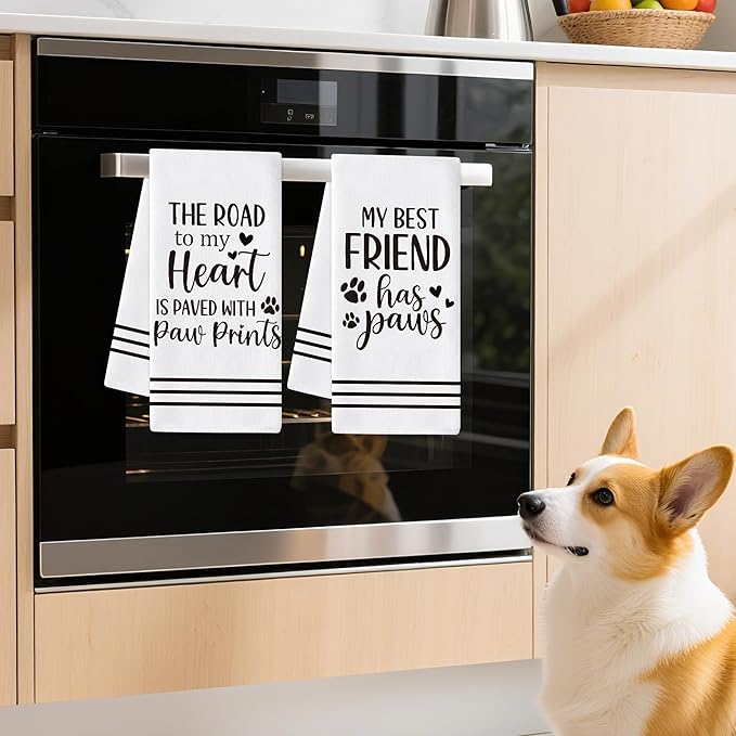 GROBRO7 Paws Prints Hand Towel - 6Pcs Dog Paw Print Bathroom Decor Kitchen Dishcloths Set Soft Polyester Towels for Bath Bar Dining Room Decor Cute Puppy Lovers Gifts for Men Women Housewarming