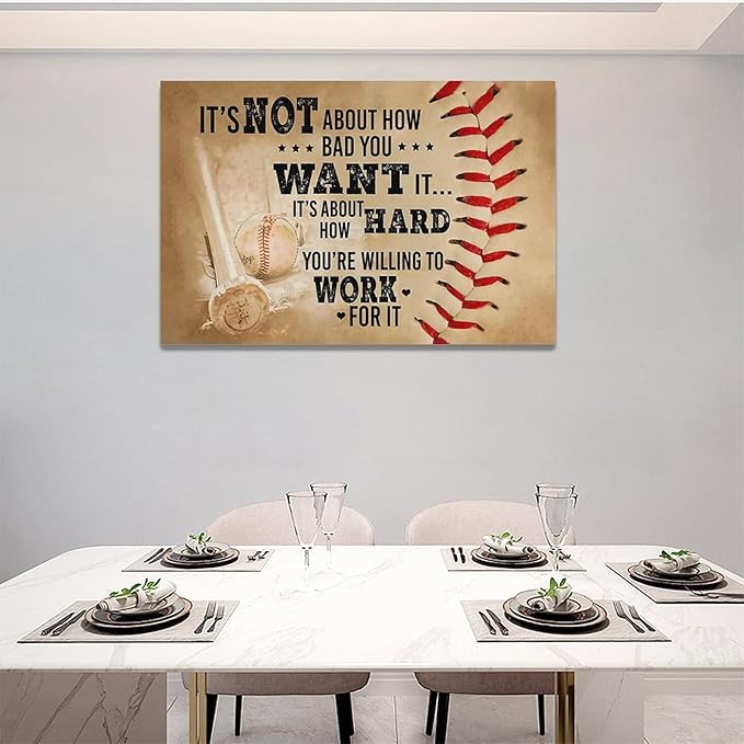 Baseball Wall Art Inspirational Sport Theme Wall Decor Motivational Quotes Pictures Canvas Prints Artwork Baseball Decor For Boys Room Playroom Bedroom Gym Framed 24"x16"