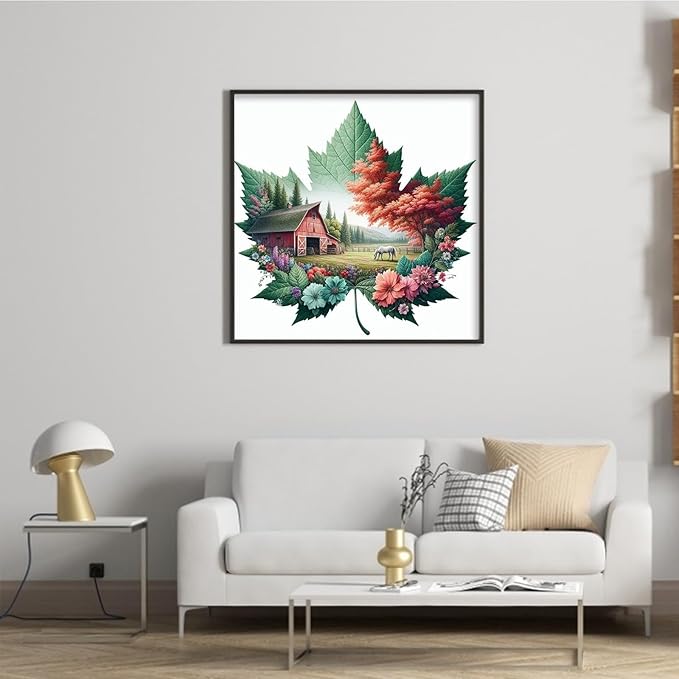 Maple Leaf Farm Stamped Cross Stitch Kits for Adults Beginners - 45x45cm 11CT Pre-Printed Embroidery Needlepoint Starter Kit, DIY Craft Perfect for Fall Decor Thanksgiving Christmas Gift