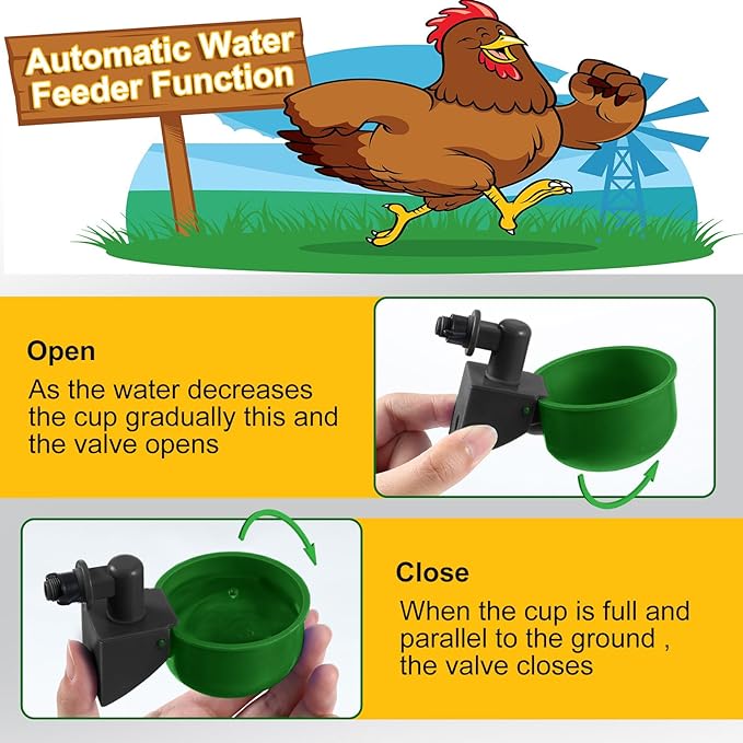 Tanlade 50 Packs Chicken Waterer Chicken Feeder, Automatic Waterer Kit for Poultry Duck Goose Turkey Bunny (Green)