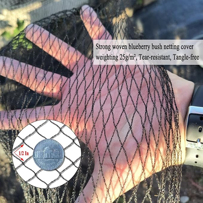 Junflying Bird Netting, 15x40 FT – 1/2" Mesh, Woven Garden Netting Against Birds, Deer, Rabbits, Small Animals, Mesh Net Roof Cover for Bed, Vegetables, Fruit Tree, Blueberry Bush & Strawberry Plant