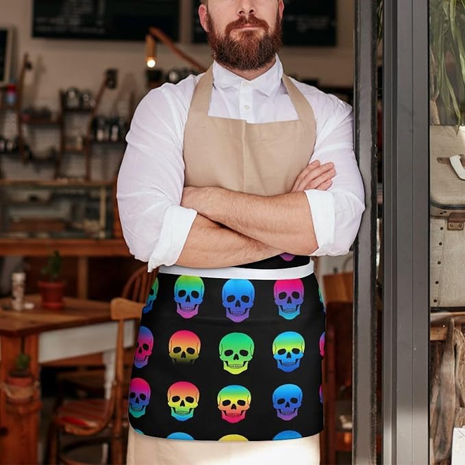 Unisex Apron for Cooking Server Waitress Half Waist Apron with 3 Pockets