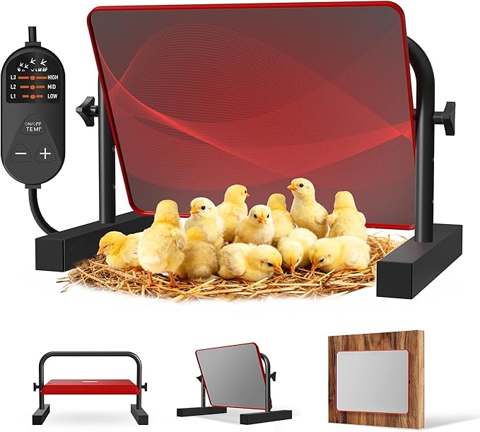 Chick Heat Plate, 15" x 10"Large Brooder Heating Plate for Poultry, Safe Chicken Brooder Heater, Chick Warmer, 60W, 3 Levels, Fast & Even Heating, 3 Adjustable Height/Angle, Energy-Saving