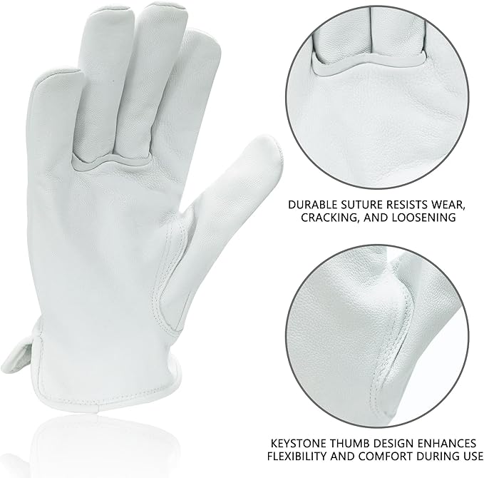 Goatskin Leather Work Gloves - Flexible Grip for Driving, Warehouse, Gardening & DIY Projects