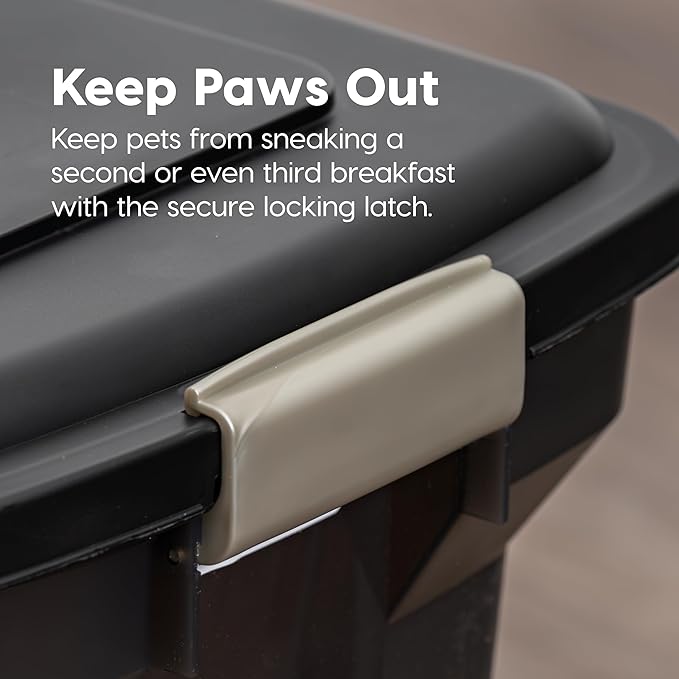 IRIS USA Dog Food Storage Container 58 lbs, Attachable Wheels, for Dog Cat Birds and other Pets, Food Storage Bin, Keep Fresh, Easy Mobility, BPA Free - Made in the USA, Black