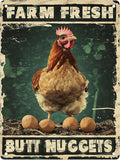 Rustic Vintage Chicken Farm Metal Sign Chicken Coop Farm Fresh Butt Nuggets Metal Poster Home Garden Farmhouse Restaurant Garage Cafe Aluminium Sign Art Wall Decor 16x12 Inch