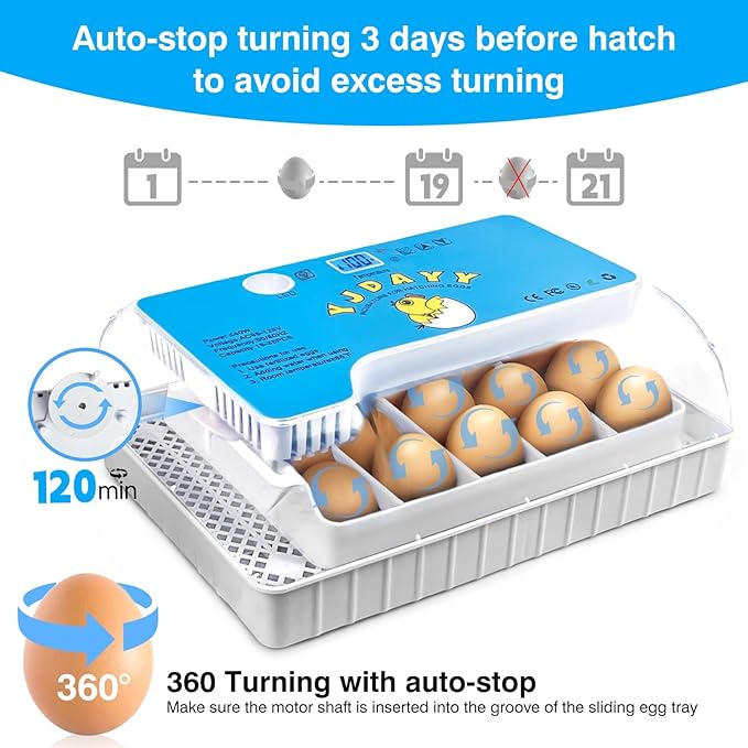 Incubators for Hatching Eggs 15-35 Eggs Incubator with Automatic Egg Turning and ℉Temperature Display LED Candler Poultry Incubator for Hatching Chicken Duck and Quail Incubator (Blue)