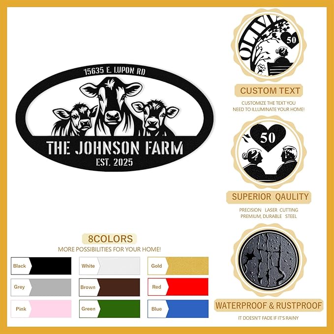 Personalized Farm Goat Metal Sign, Custom Goat Barn Sign, Customized Farm Metal Signs Outdoor, Custom Large Hanging Family Name Signs for Farms, Ranch, Barn, Farmhouse